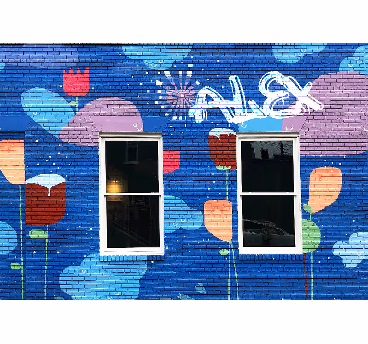 Tapisserie murale graffiti éléments floraux colorés - TenStickers