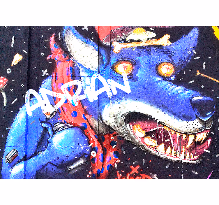 Tapisserie murale graffiti loup bleu personnalisable - TenStickers