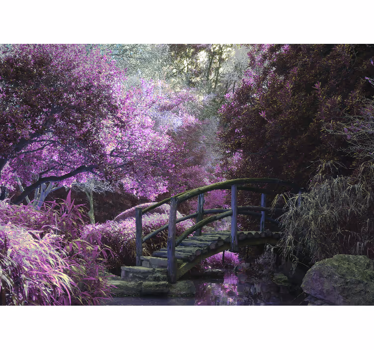 Tapisserie nature paysage de pont serein - TenStickers