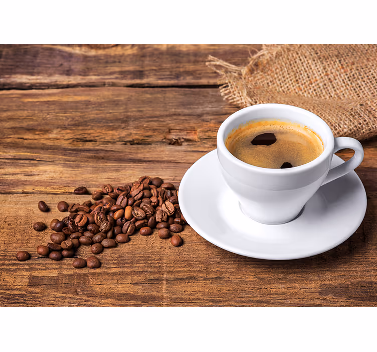Papier peint mural Café sur une table en bois - TenStickers