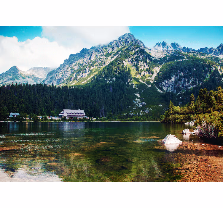 Tapisserie paysage lac montagnard - TenStickers