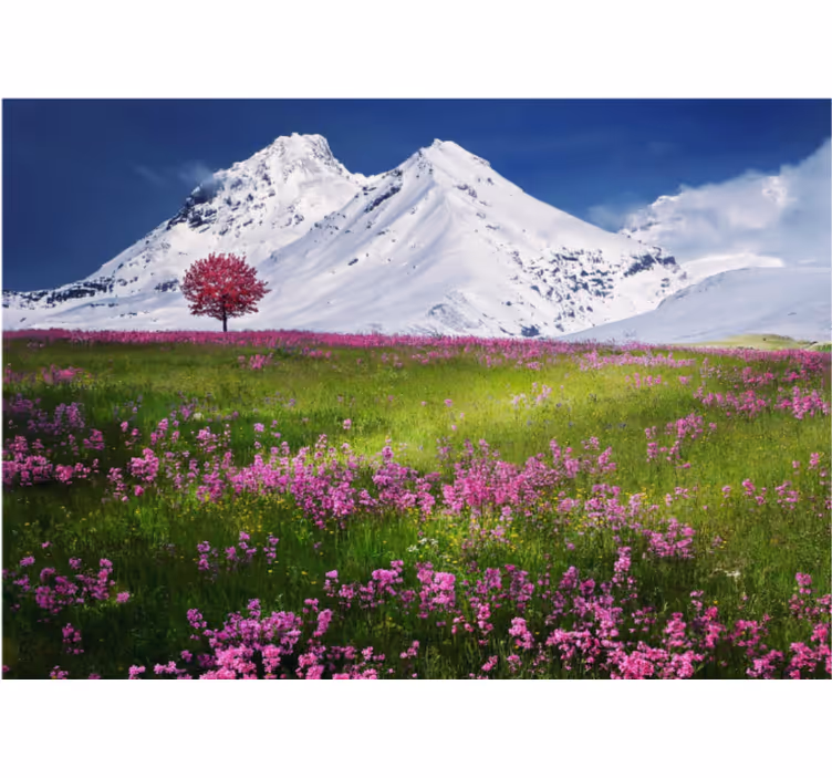 Tapisserie paysage vue sur prairie de montagne - TenStickers