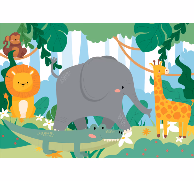 Tapisserie animaux jungle amis amicaux - TenStickers