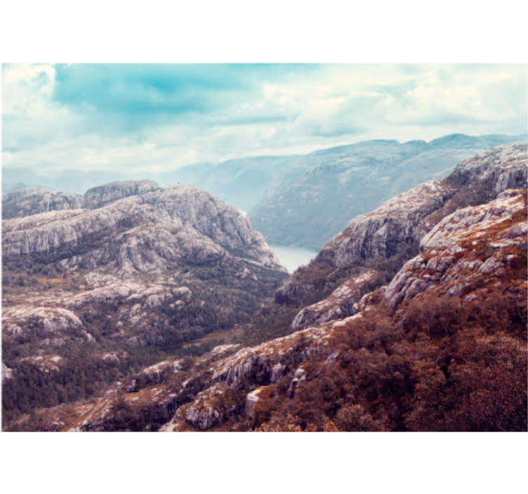 Tapisserie paysage vue sur terrain montagneux - TenStickers
