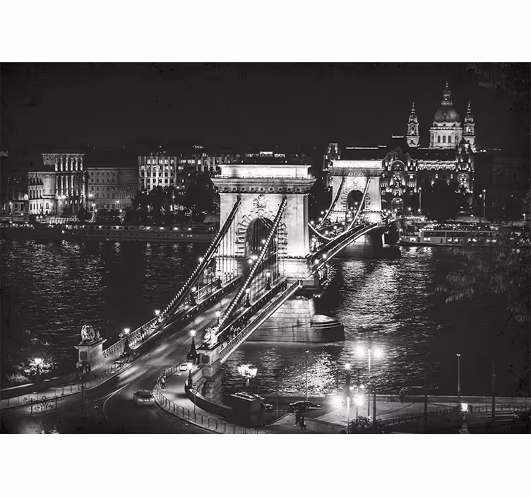 Tapisserie villes et pays pont des chaînes nuit - TenStickers