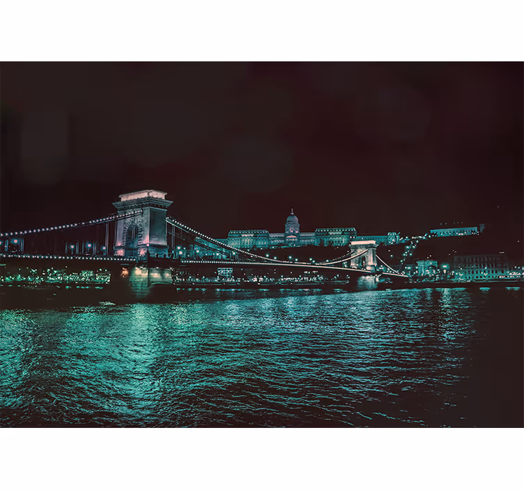 Tapisserie villes et pays vue nocturne du pont chaîné - TenStickers