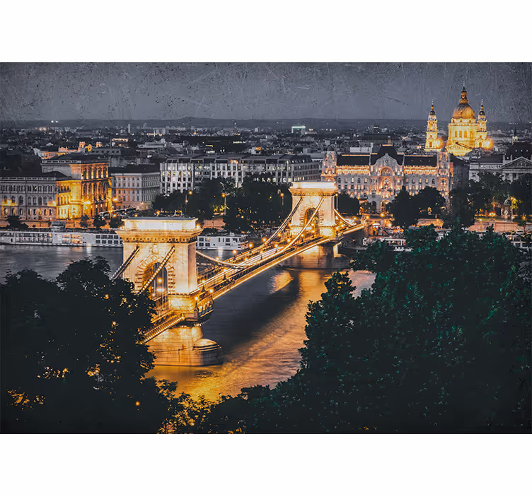 Tapisserie villes et pays pont des chaînes nocturne - TenStickers