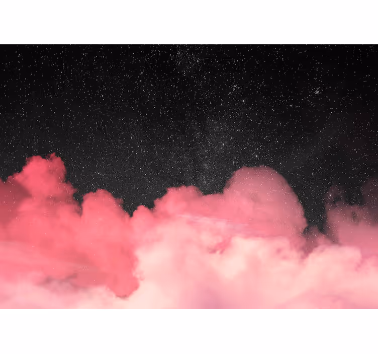 Tapisserie montagne nuages roses étoilés - TenStickers