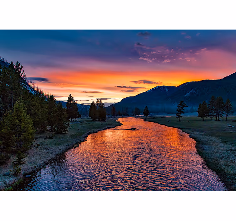 Tapisserie paysage vue sur la rivière au coucher du soleil - TenStickers