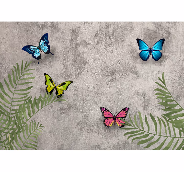 Tapisserie fleur papillons et feuilles - TenStickers