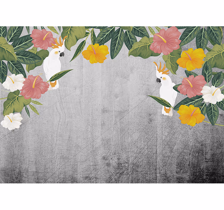 Tapisserie animaux cadre floral de cacatoès - TenStickers