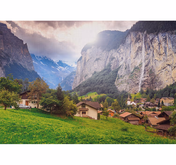 Tapisserie paysage vallée de montagnes - TenStickers