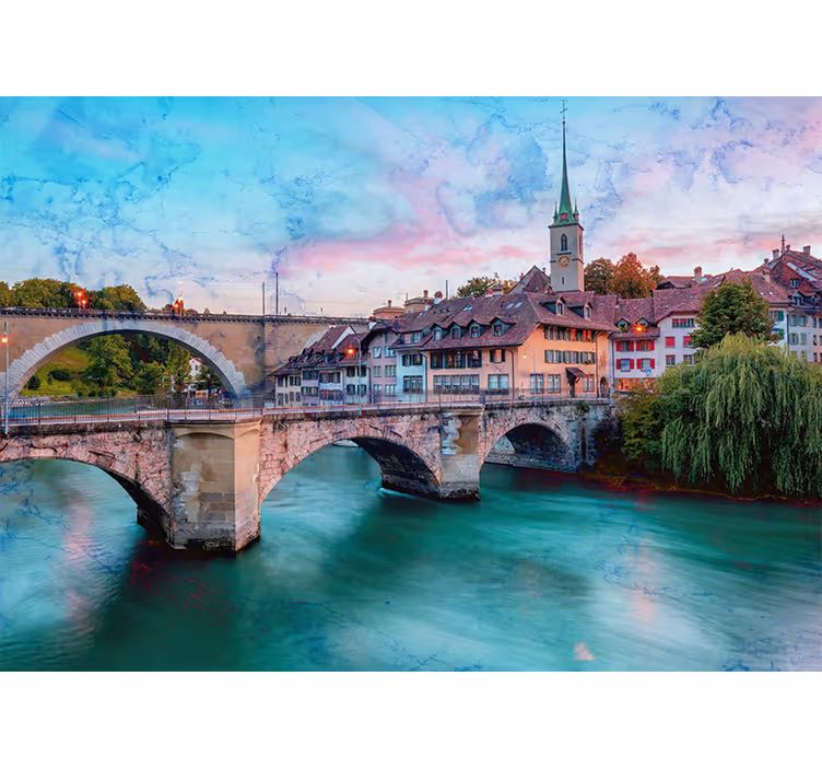 Tapisserie villes et pays vue sur le pont de berne - TenStickers
