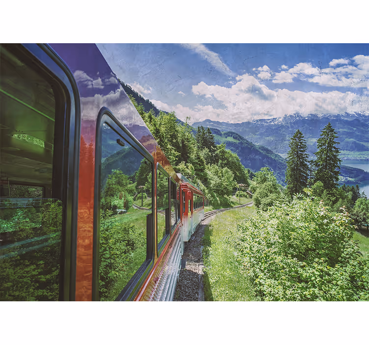 Tapisserie paysage voyage en train dans les montagnes - TenStickers