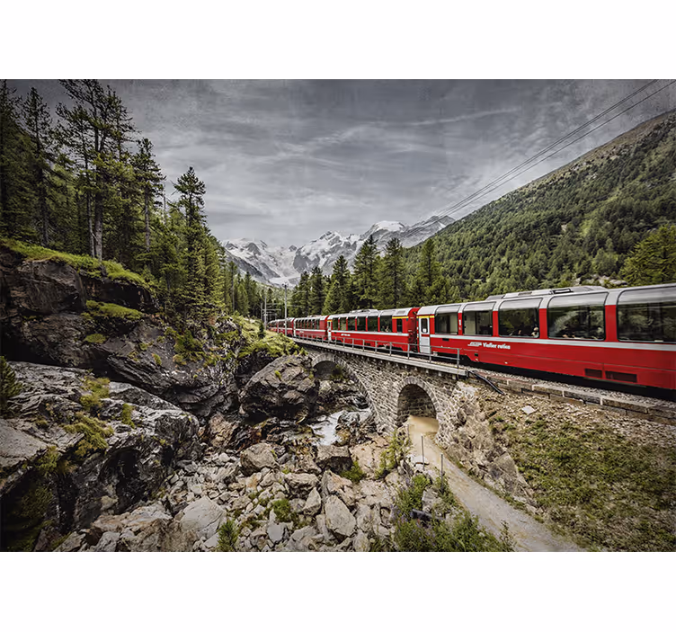 Tapisserie villes et pays voyage en train montagneux - TenStickers