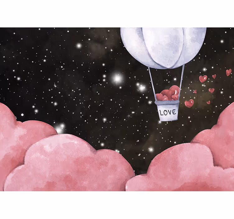 Tapisserie amour voyage en ballon cœur - TenStickers