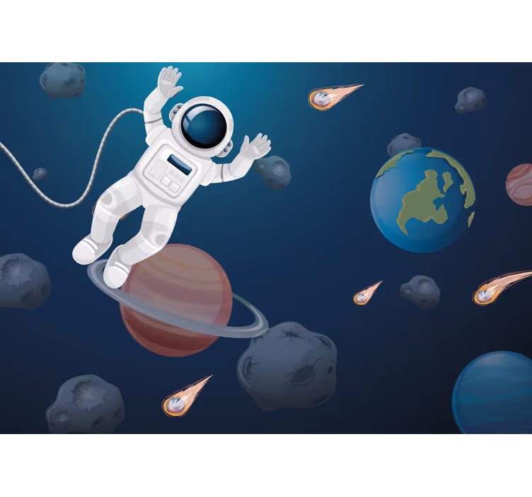 Tapisserie murale fantaisie cosmonautes dans le cosmos - TenStickers