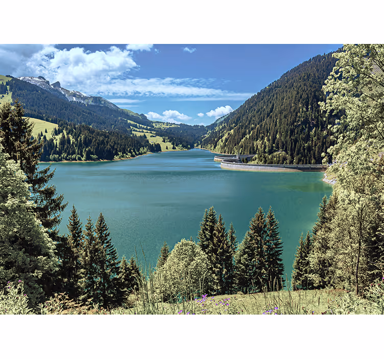 Tapisserie paysage lac de montagne paisible - TenStickers