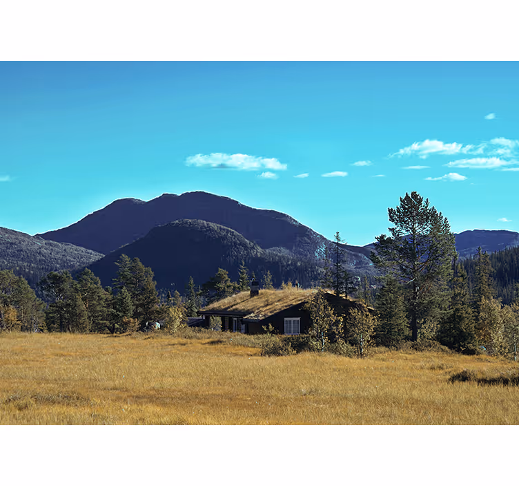 Tapisserie paysage refuge en cabane de montagne - TenStickers