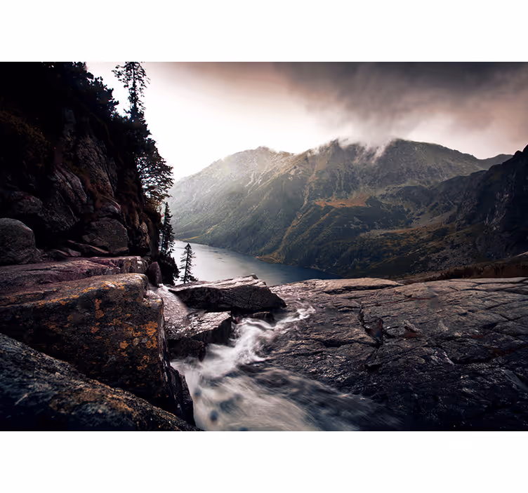 Tapisserie paysage vue sur lac en montagne - TenStickers