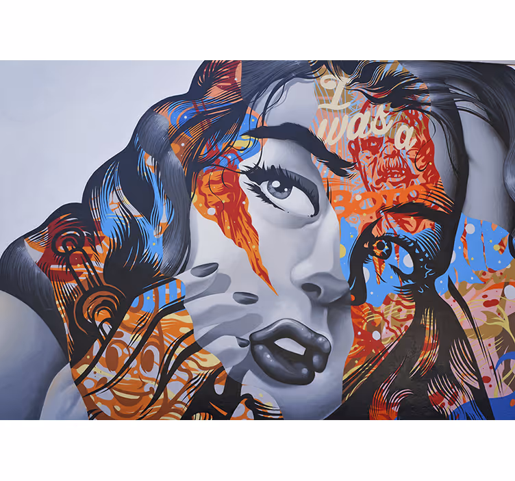 Tapisserie murale graffiti portrait urbain dynamique - TenStickers