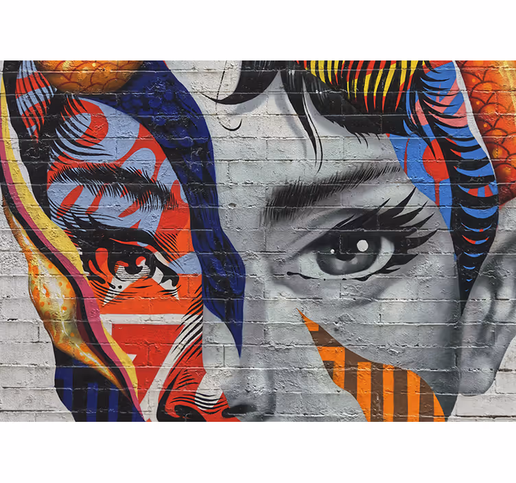 Tapisserie murale graffiti visages urbains vibrants - TenStickers