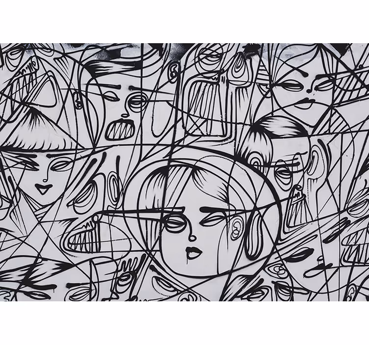 Tapisserie murale graffiti visages d'expression abstraite - TenStickers