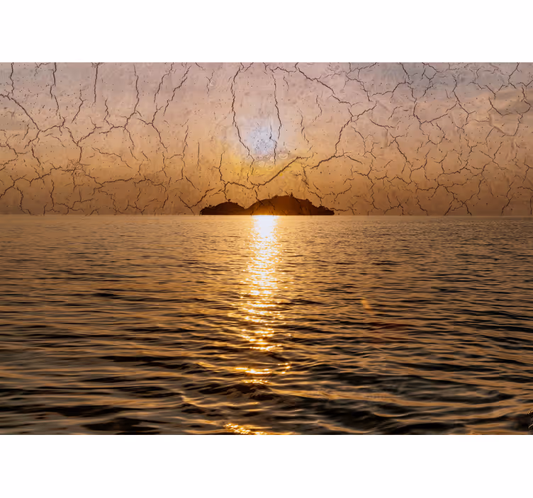Tapisserie montagne crépuscule sur l'océan - TenStickers