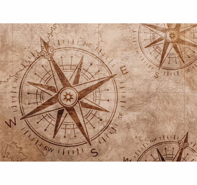Tapisserie carte du monde boussole étoile nautique - TenStickers