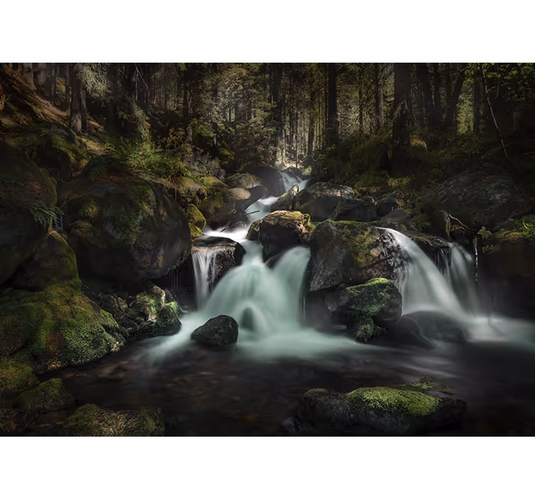 Tapisserie cascade ruisseau paisible en forêt - TenStickers
