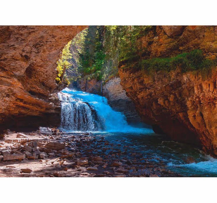 Tapisserie montagne vue sur une cascade - TenStickers