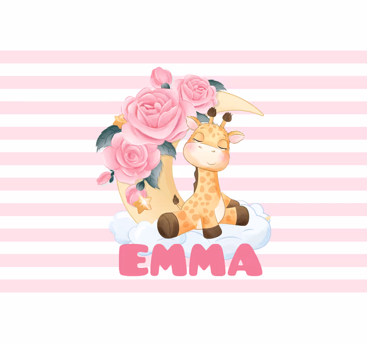 Tapisserie chambre enfant girafe avec roses - TenStickers