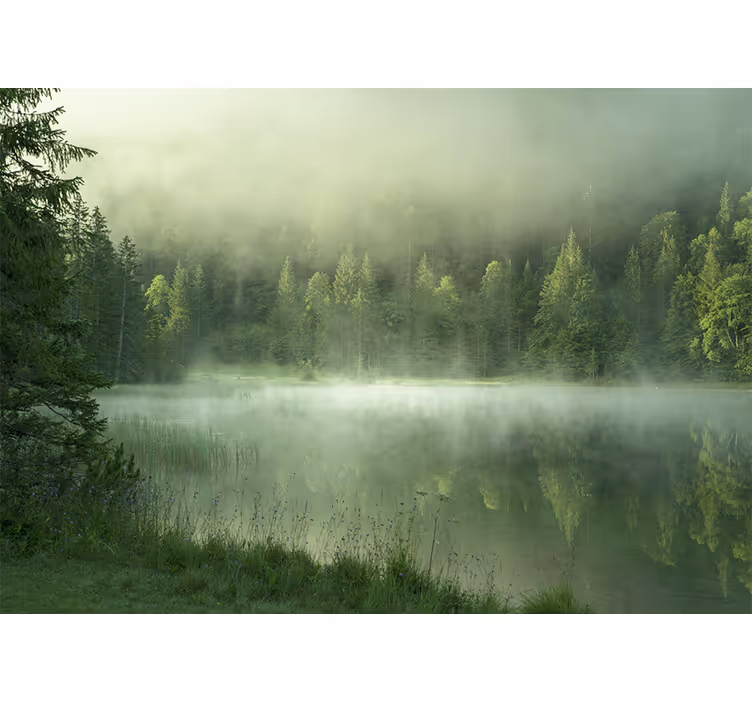 Tapisserie nature reflet du lac brumeux - TenStickers