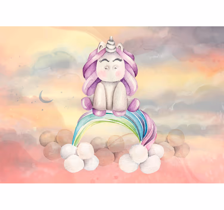 Tapisserie murale fantaisie licorne mignonne arc-en-ciel - TenStickers