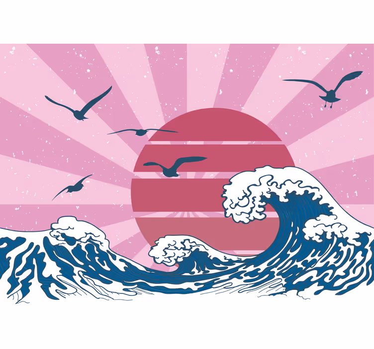 Tapisserie paysage vagues et coucher de soleil - TenStickers