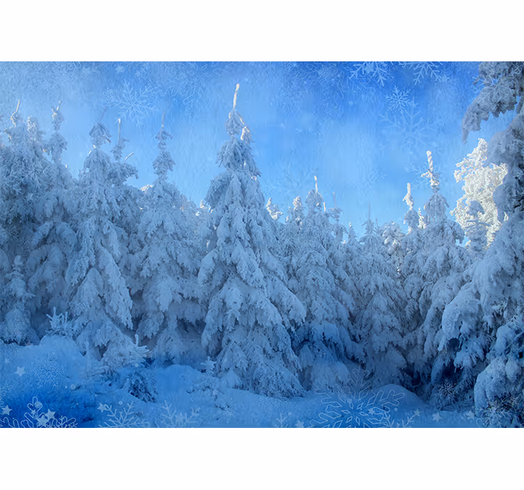 Tapisserie forêt arbres de pin enneigés - TenStickers