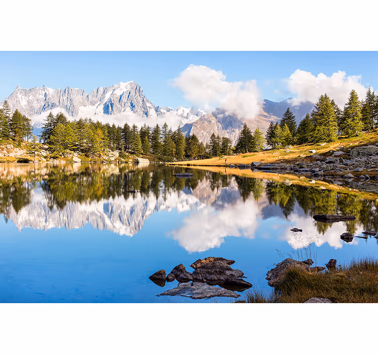 Tapisserie paysage réflexion montagne - TenStickers