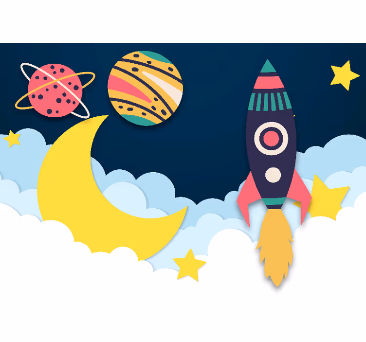 Tapisserie murale fantaisie fusée parmi les planètes - TenStickers