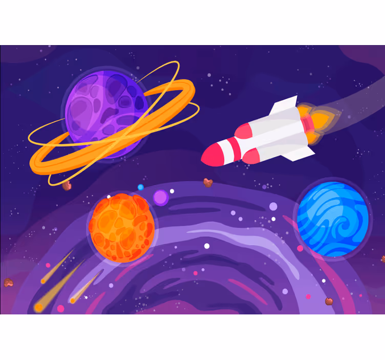 Tapisserie murale fantaisie fusée dans l'espace - TenStickers