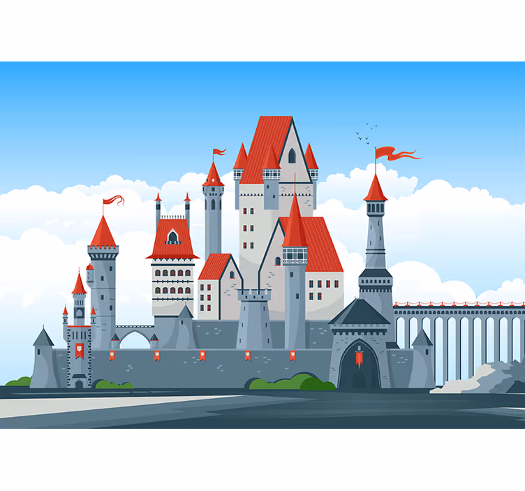 Tapisserie murale fantaisie château aux toits rouges - TenStickers