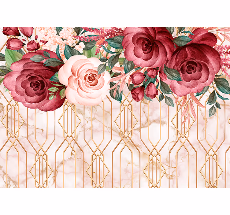 Tapisserie fleur fusion géométrique de roses - TenStickers