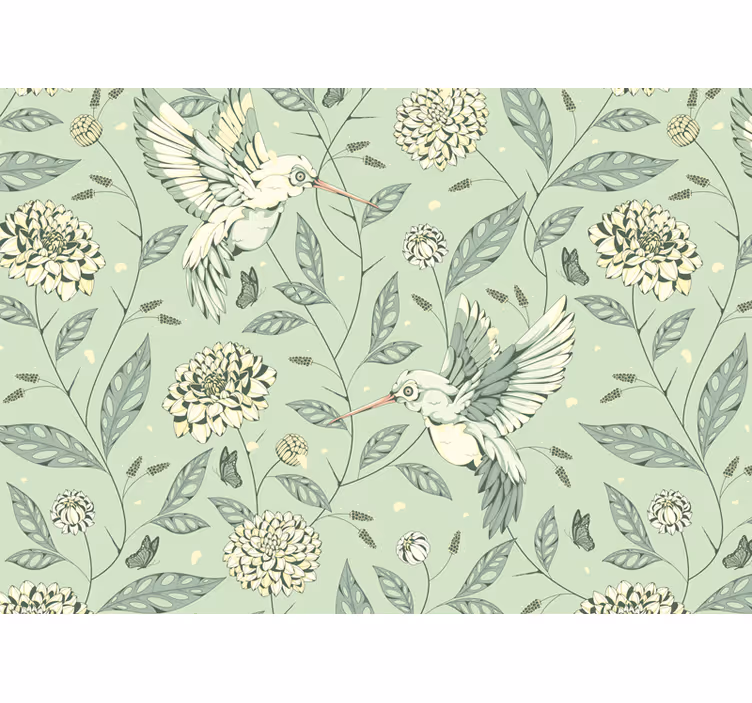Tapisserie fleur colibris parmi les fleurs - TenStickers