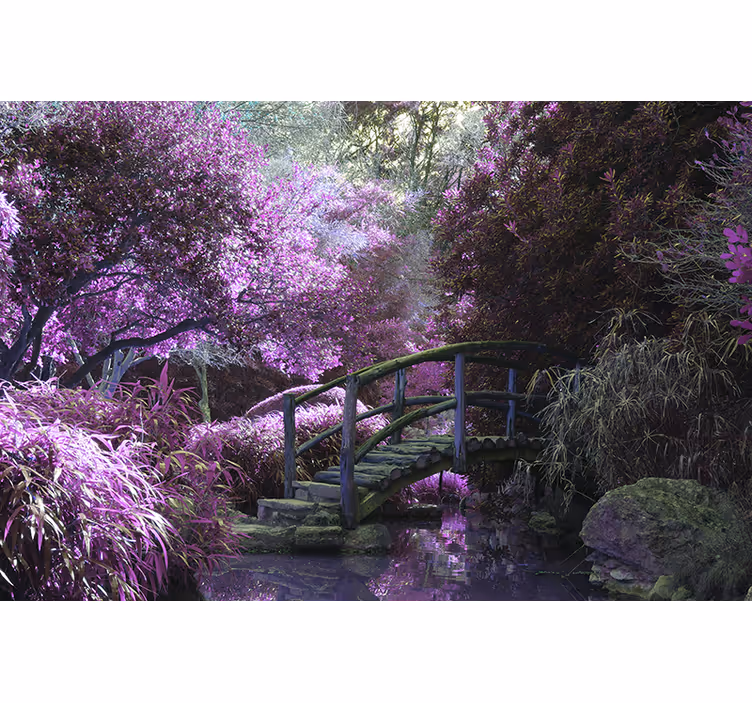 Tapisserie nature pont paisible en paysage - TenStickers