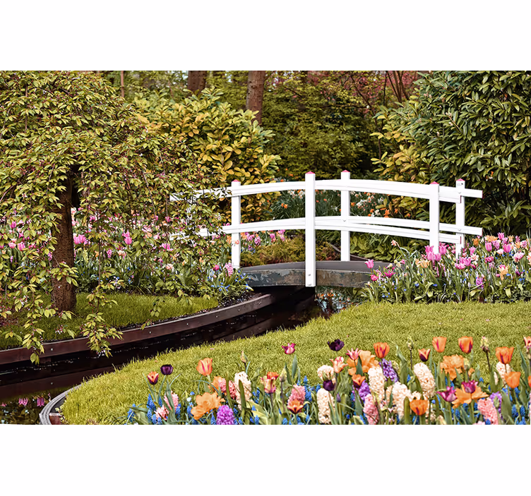Tapisserie paysage pont de jardin serein - TenStickers