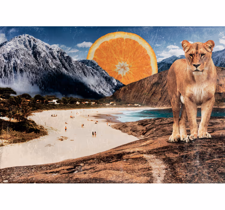 Tapisserie animaux scène de plage avec lion - TenStickers