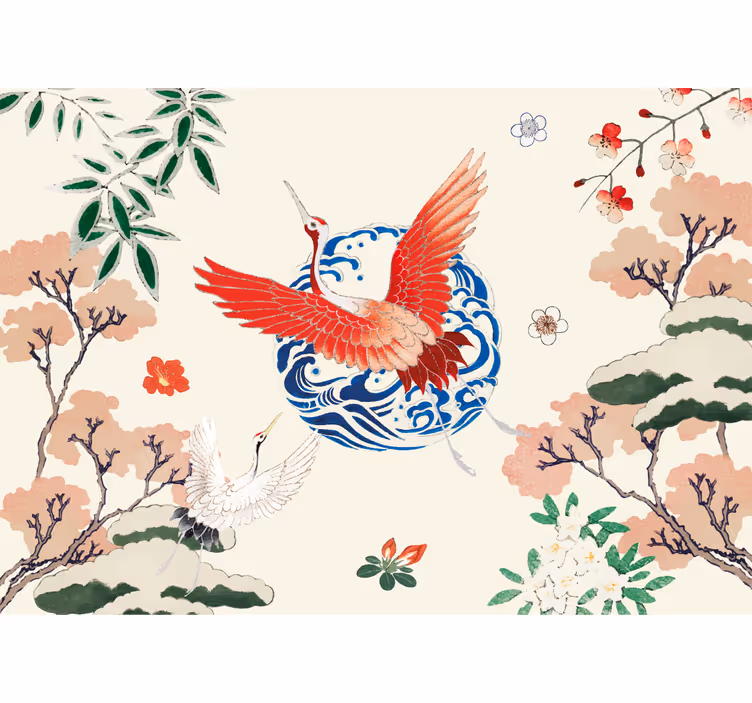 Tapisserie animaux grue rouge majestueuse - TenStickers