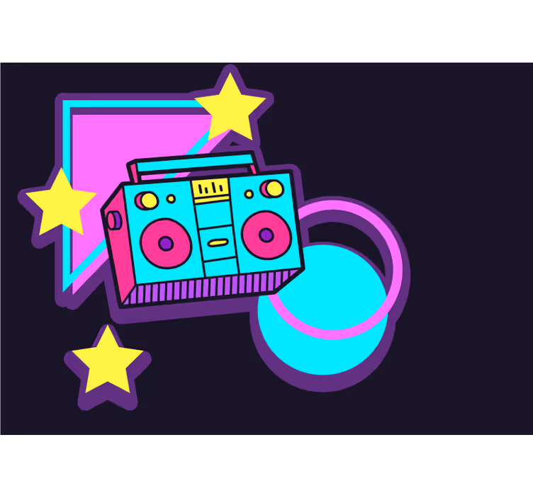Tapisserie musique Éléments boombox rétro - TenStickers