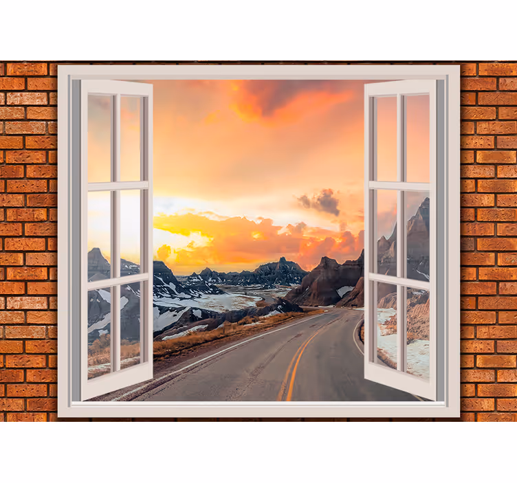Tapisserie paysage perspective au crépuscule en montagne - TenStickers