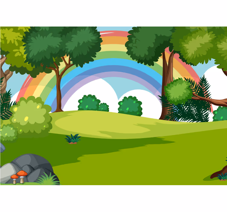 Tapisserie jungle scène de forêt arc-en-ciel - TenStickers