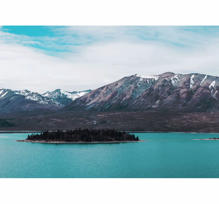 Tapisserie paysage lac de montagne et île - TenStickers
